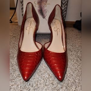 Jessica Simpson Red Snake Print Heels Size 8.5